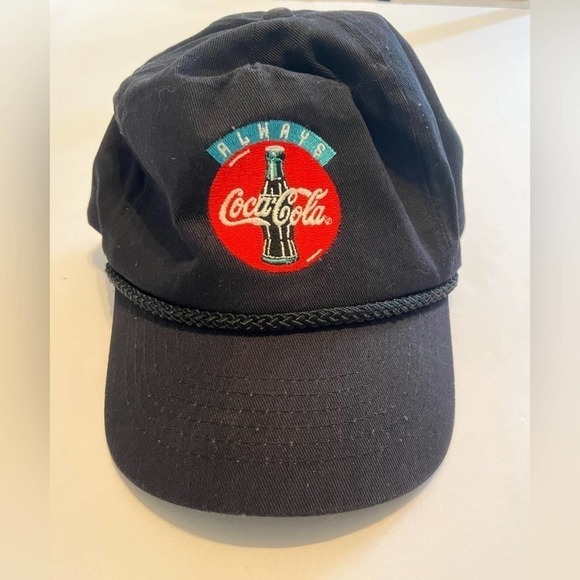 Vintage Always Coca Cola Hat Black Rope Cap By KC - Picture 1 of 3